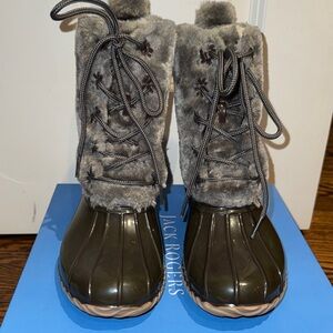 Jack Rogers Olive Fur-Lined Lace-Up Boots
